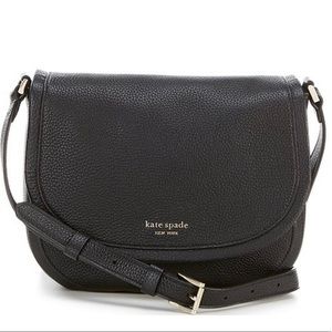 Kate Spade Large Roulette Saddlebag, Black pebbled